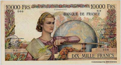 Banque de France 10000 франков тип 1945 г. "Génie français"