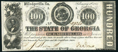 State of Georgia 100 Dollars 1863 / BANKNOTE