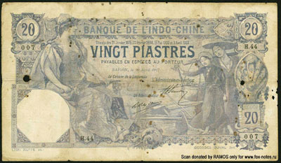 Banque de l'Indochine 20 Piastres 1917   