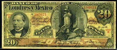 Banco de Londres y México 20 Pesos 1912 /  