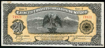 Ejército Constitucionalista de México 20 Pesos 1914