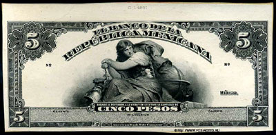 Banco de la República Mexicana 5 Pesos 1918.
