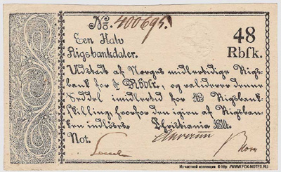 Norges Midlertidige Rigsbank. 48 Rigsbankskilling 1814.  . 50 Rigsbankdaler 1815.  