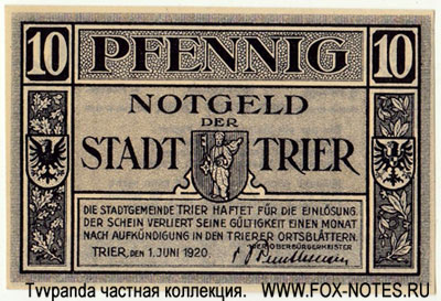 Notgeld der Stadt Trier. Januar 1921. 10 pfennig