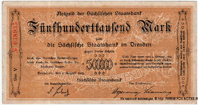 Notgeld der Sächsische Staatsbank. 500000 Mark 1923.