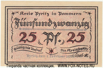 Kreis Pyritz in Pommern 25 Pfennig 1921. NOTGELD