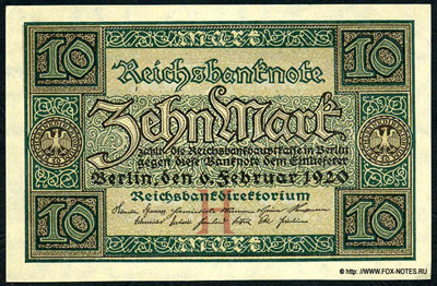 Reichsbanknote. Berlin den, 6. Februar 1920.