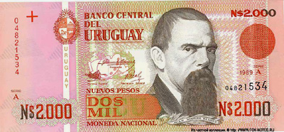 Banco Central del Uruguay 2000 Nuevo Peso Moneda Nacional 1989