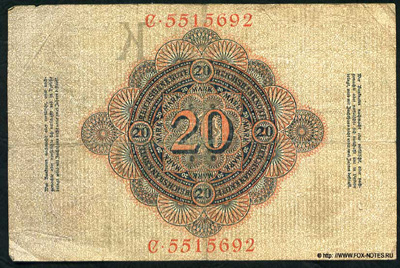   (Reichsbanknote) 20  7. Februar 1908.