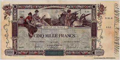 Banque de France 5000   1918 . "Flameng"