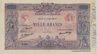 Banque de France 1000 francs 1926 J.Emmery L.Platet P.Strohl
