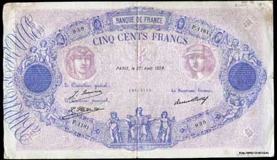 Banque de France 500 francs 1929 J.Emmery L.Platet P.Strohl