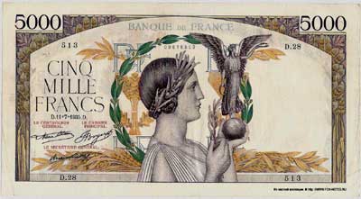 Banque de France 5000   1934 . "Victoire"
