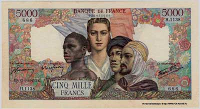 Banque de France 5000 francs 1945 J.Belin Roussean Favre-Gilli