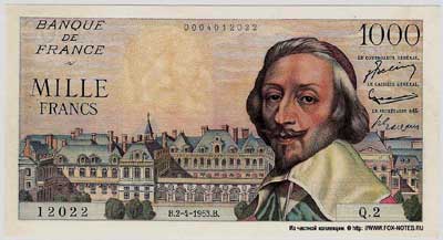 Banque de France 1000 francs 1953 J.Belin G.Gouin d'Ambrieres  P.Gargam
