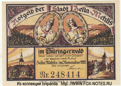 Notgeld der Stadt Zella-Mehlis. November 1921.