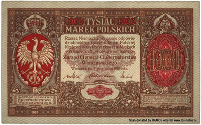 Bilet Polskiej Krajowej Kasy Pożyczkowej. 1000 marek polskich 1916.