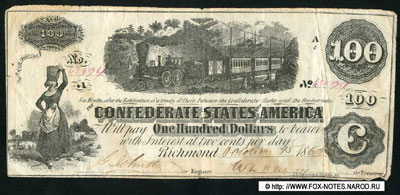 Confederate States of America 100 Dollars 1862 Fourth Series
