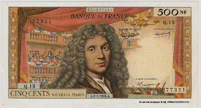 Banque de France 500    1956 . "Molière"