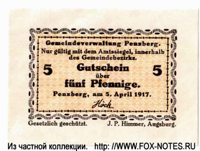 Gemeindeverwaltung Penzberg 5 Pfennig 1917 Notgeld