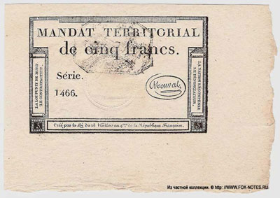 Mandats Territoriaux 5 francs An IV