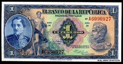 Colombia Banco de la República 1 peso oro 1947