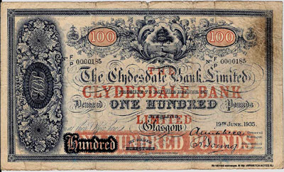 Clydesdale Bank Limited 100 pounds 1935