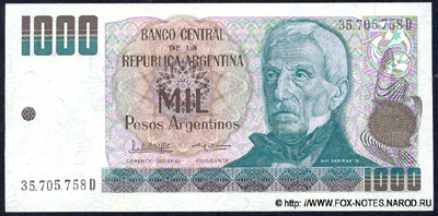 BANCO CENTRAL de la República Argentina 1000 pesos argentinos 1981