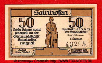Gemeinde Solnhofen 50 pfennig 1921 notgeld