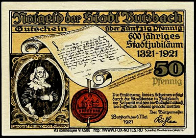 Notgeld der Stadt Butzbach 50 pfennig