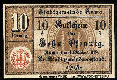 Stadt Auma  10 pfennig 1919