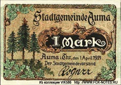 Stadtgemeinde Auma  1 mark 1921