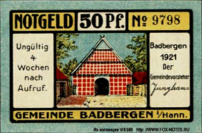 Gemeinde Badbergen Notgeld 50 pfennig 1921