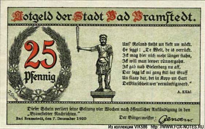 Gemeinde Bad Bramstedt notgeld 25 pfennig