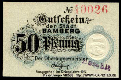 Stadt Bamberg 50 pfennig 1917