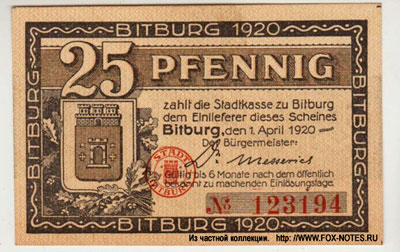 Stadtkasse Bitburg  25 pfennig