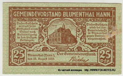 Gemeindevorstand Blumenthal Hann. 25 pfennig