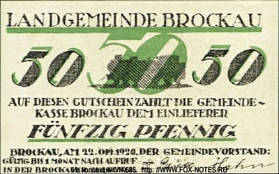 Landgemeinde Brockau Gutschein. 22.10.1920
