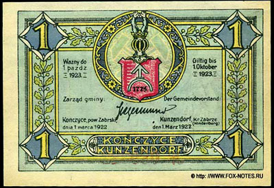 Gemeinde Kunzendorf Notgeld. 1921