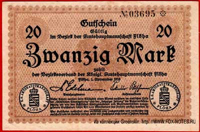 Amtshauptmannschaft Flöha 20 Mark 1918 Notgeld