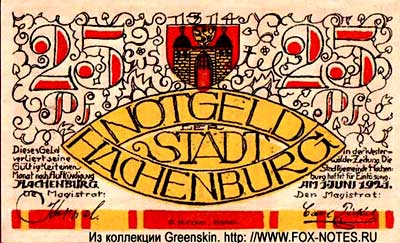Notgeld der Stadt Hachenburg. 25 Pfennig 1921