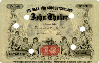 Bank für Süddeutschland 10 Thaler 1857