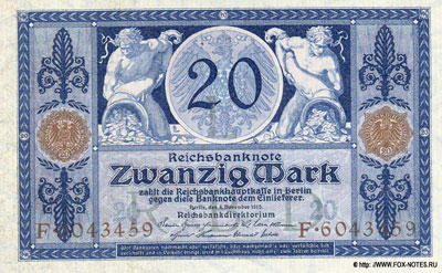 германия банкнота 20 марок 1915