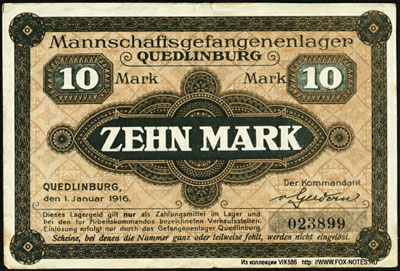 Mannschafgefangenenlager Quedlinburg 10 mark 1916