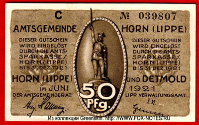 Amtsgemeinde Horn (Lippe)  50 Pfennig 1921