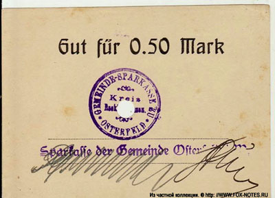 Stadtsparkasse der Gemeinde Osterfeld 0,50 Mark 1914