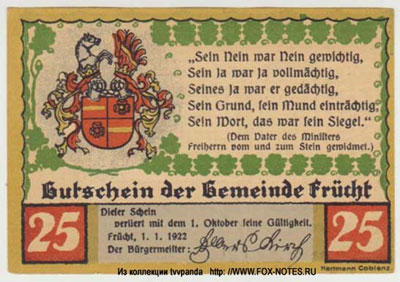 Gemeinde Frücht 25 pfennig notgeld