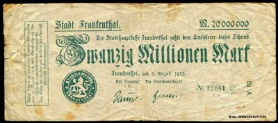 Stadtgauptkasse Frankenhal 20 millionen mark 1923