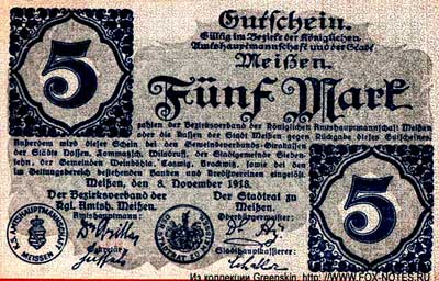 Amtshauptmannschaft Meißen 5 mark 1918 notgeld