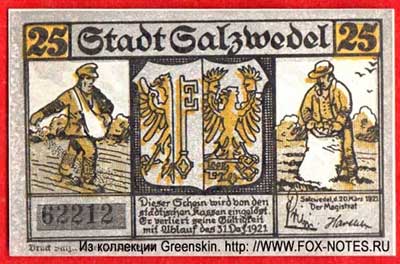 Stadt Salzwedel 25 Pfennig 1920 Notgeld